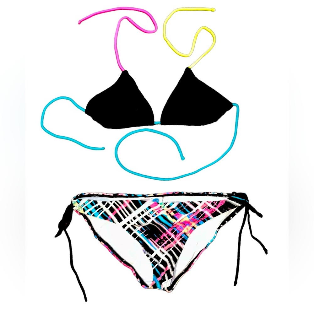 OP tie top Pink/ teal/ black M tie bottoms Island Apparel